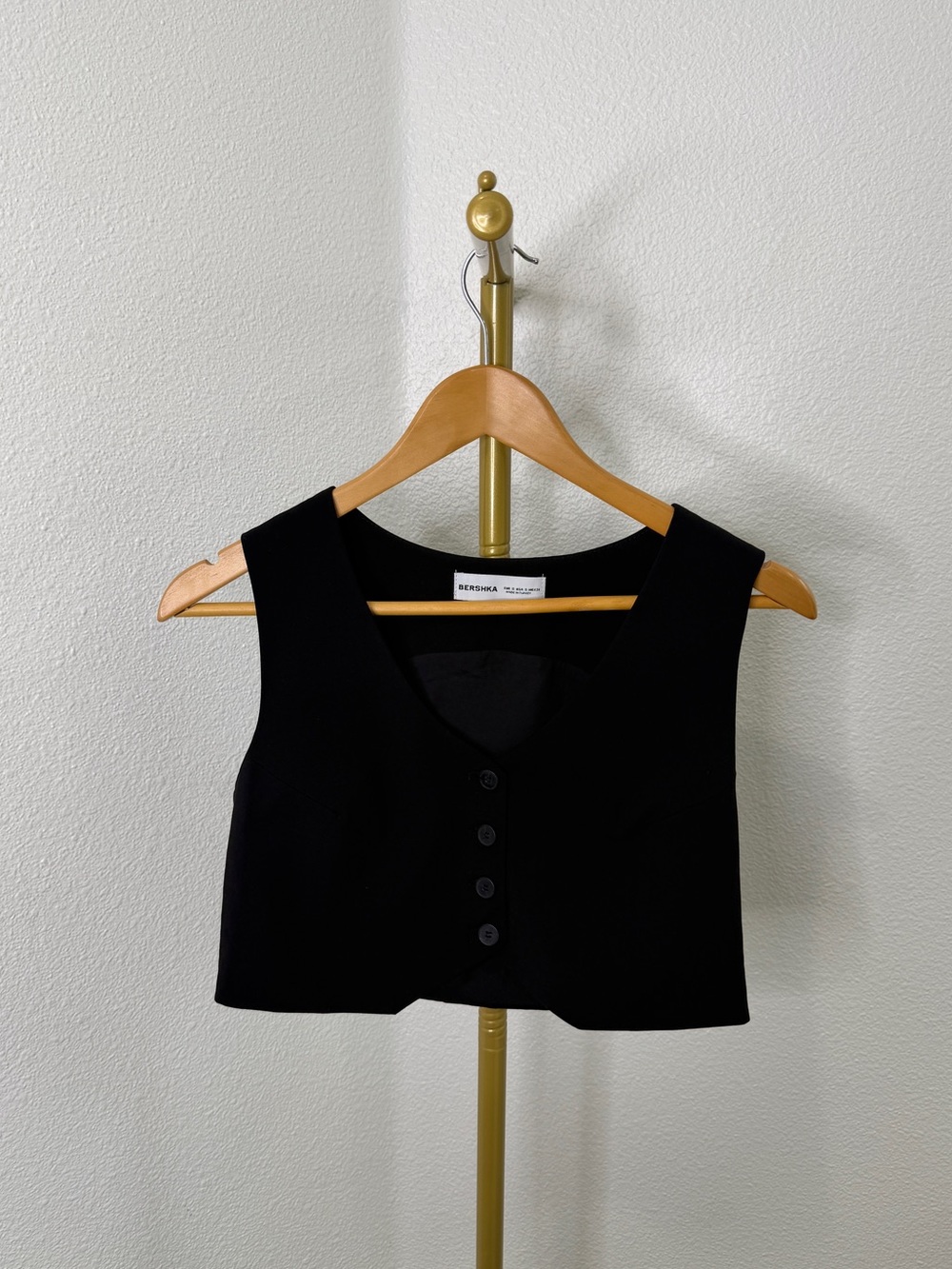 Bershka Black Cropped Tailored Vest Waistcoat V-Neck Size S